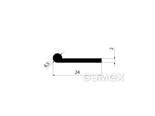 "P" Gummiprofil, 24x4,5/2mm, 70°ShA, EPDM, -40°C/+100°C, schwarz, 